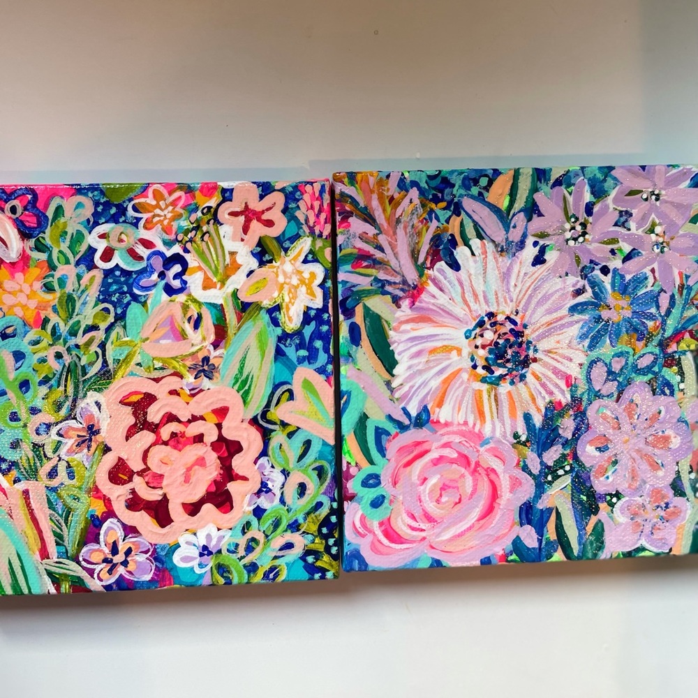 SOLD Original Art - Acrylic Contemporary Painting, Flowers, Garden/Surf Vibes - Picture 3 of 13
